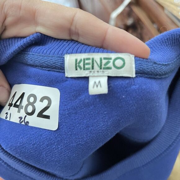 KENZO Sweater Womens Medium Embroidered Tiger Sweatshirt Jumper Blue Marine - Picture 11 of 12